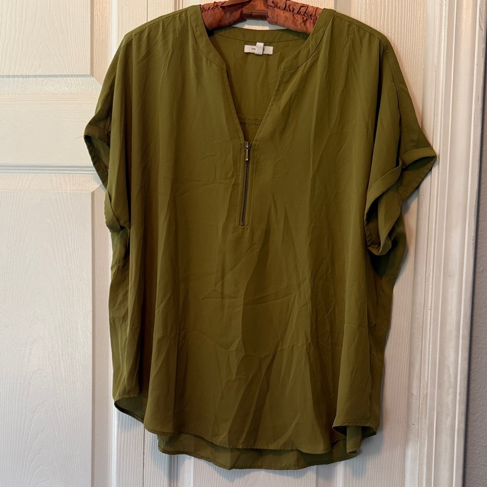 Maurices Olive Green V-Neck Zip Front Blouse